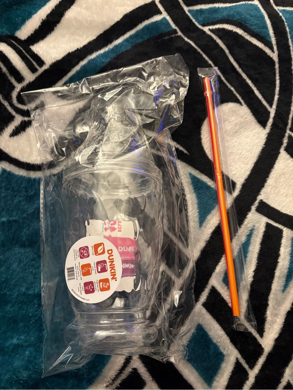 Dunkin'  Eagle Clear Plastic Tumbler with Orange Straw